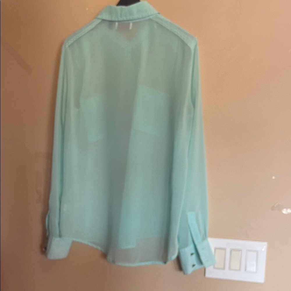 Soulmates Mint Studded Sheer Button-Down Blouse - Picture 6 of 8